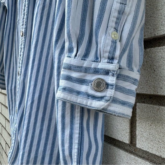 Vintage GAP Blue White Stripe Cotton Button Down Shirt Point Collar 90s XXL - Picture 6 of 8